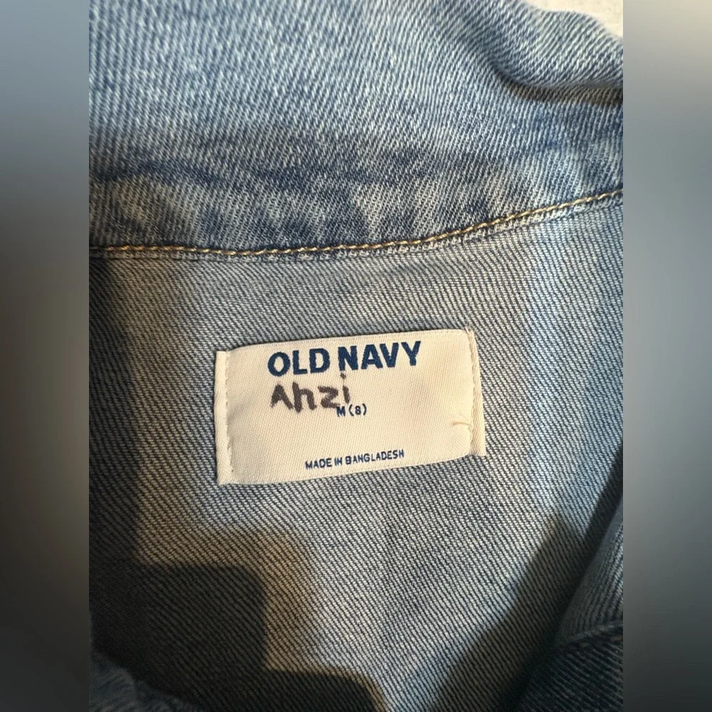 (B4) Old Navy Girls Custom Patch Denim‎ Jacket Size M 8 Blue Jean Trucker Boho